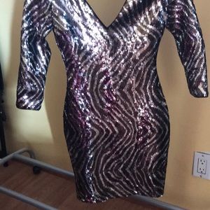 Sequins dress quarter sleeve mini backless